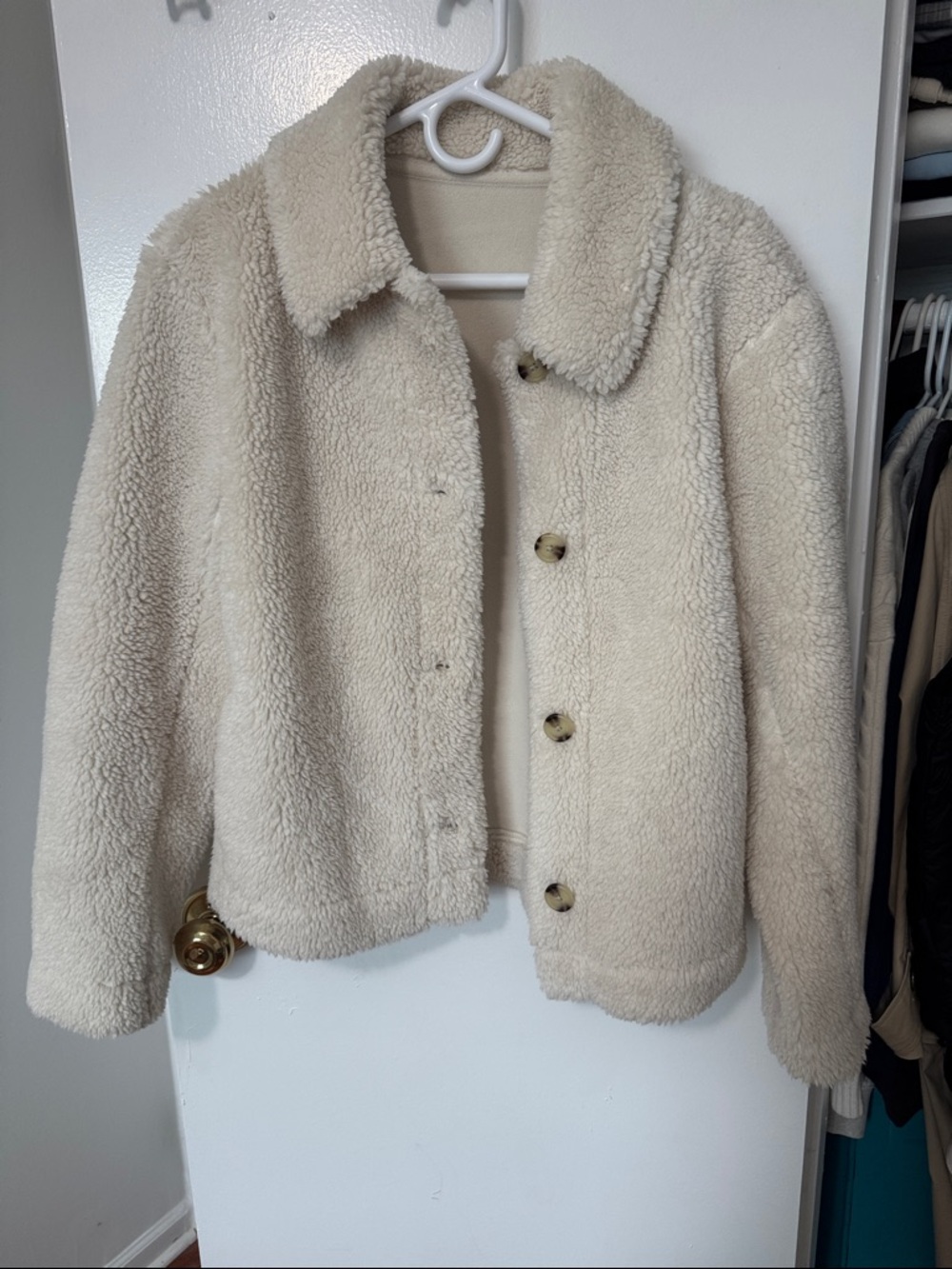 Uniqlo Cream Teddy Fleece Button-Up Jacket
